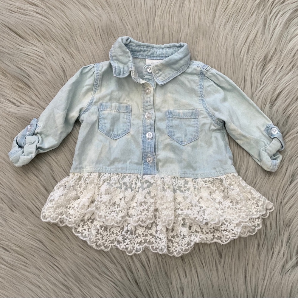KOALA KIDS Denim Button Down Top with Lace Detail